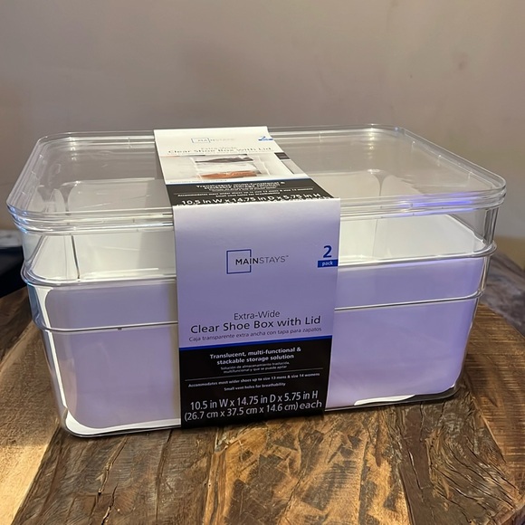 Clear Storage Shoe Boxes - Set of 2 TWO Extra Wide STACKABLE ORGANIZATION - Picture 1 of 6